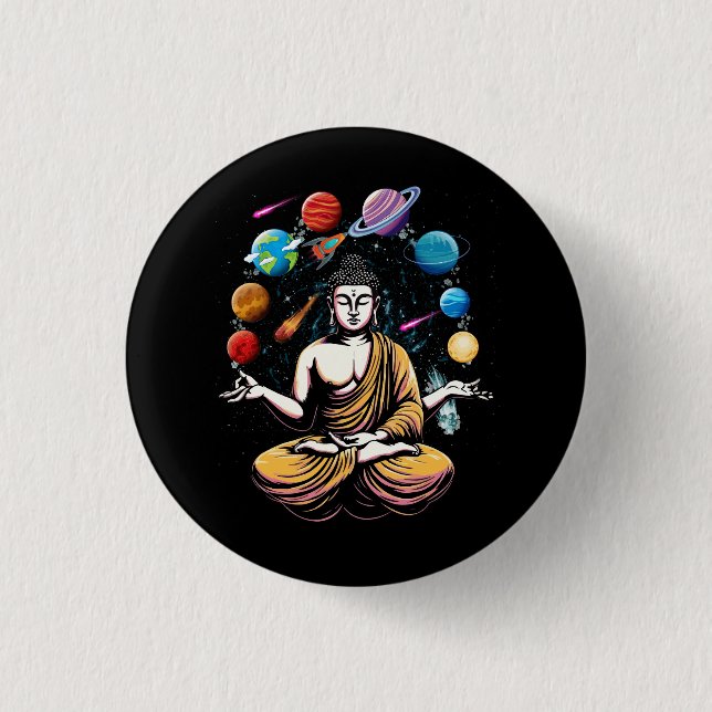 Buddha Juggling Space Planets Zen Yoga Meditation  Button (Front)