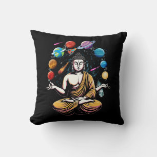 Buddha Juggling Space Planets Zen Yoga Meditation  Throw Pillow