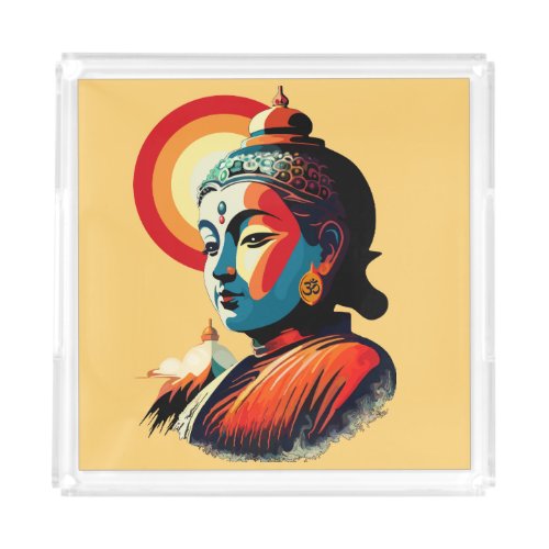 Buddha Lord Retro Pop Art Portrait Acrylic Tray