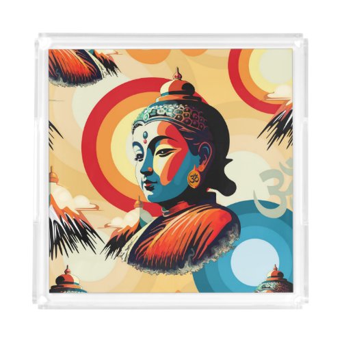Buddha Lord Retro Pop Art Portrait Acrylic Tray