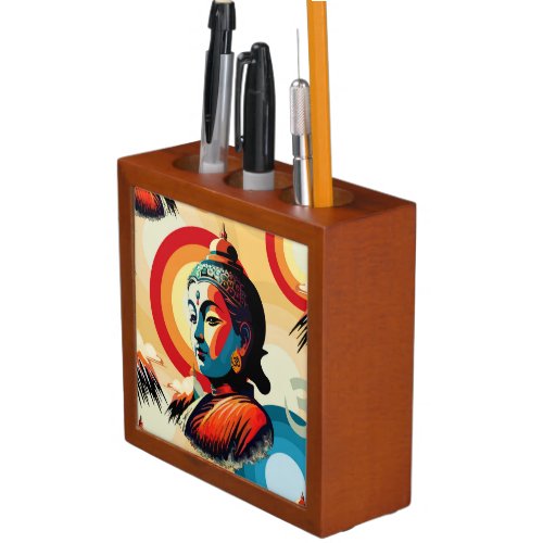 Buddha Lord Retro Pop Art Portrait Desk Organizer