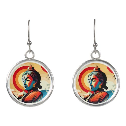 Buddha Lord Retro Pop Art Portrait Earrings