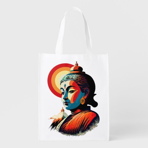 Buddha Lord Retro Pop Art Portrait Grocery Bag