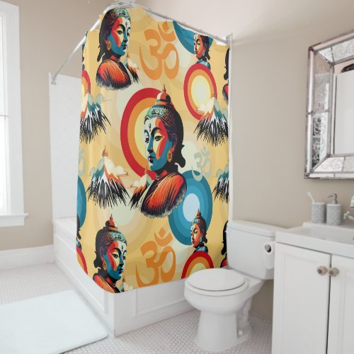 Buddha Lord Retro Pop Art Portrait Shower Curtain