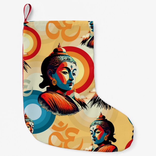 Buddha Lord Retro Pop Art Portrait Small Christmas Stocking (Front)