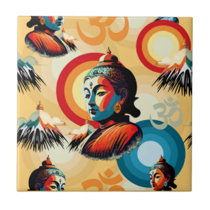 Buddha Lord Retro Pop Art Seamless Pattern Ceramic Tile