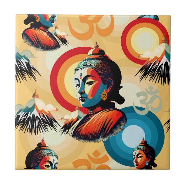 Buddha Lord Retro Pop Art Seamless Pattern Ceramic Tile (Front)