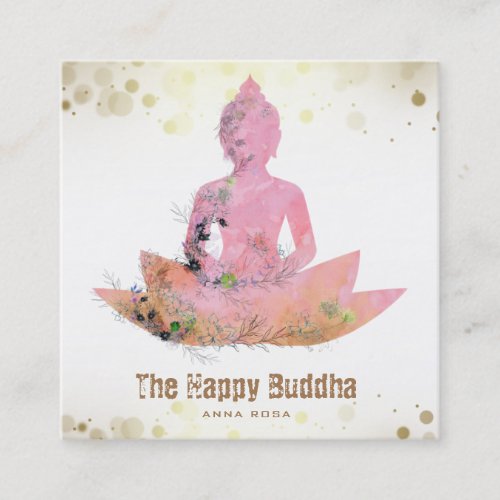  Buddha Lotus Floral AP33 QR Watercolor  Square Business Card