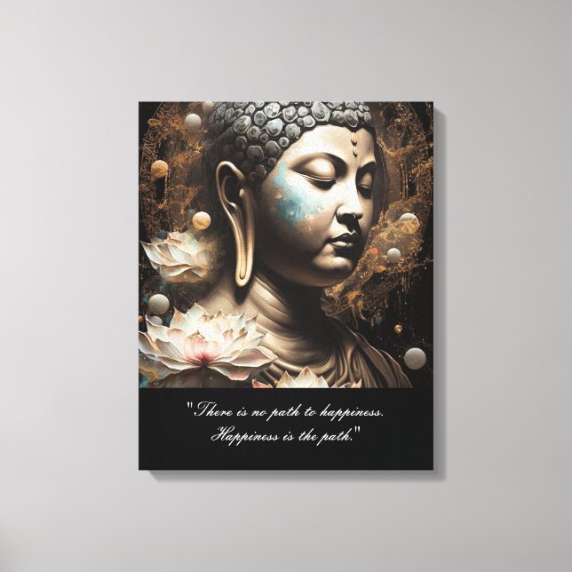 Buddha Lotus Flower “Happiness Is the Path” Canvas (Front)
