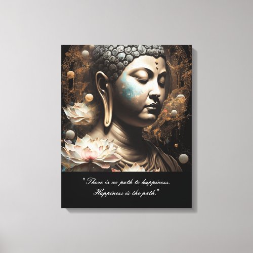 Buddha Lotus Flower Happiness Quote  Canvas Print