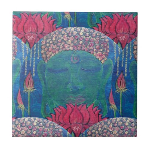 Buddha lotus meditating floral zen spiritual ceramic tile