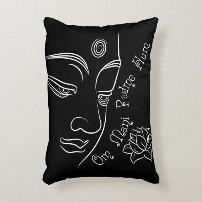 Buddha Lotus Om Mani Padme Hum White Accent Pillow (Front(Vertical))