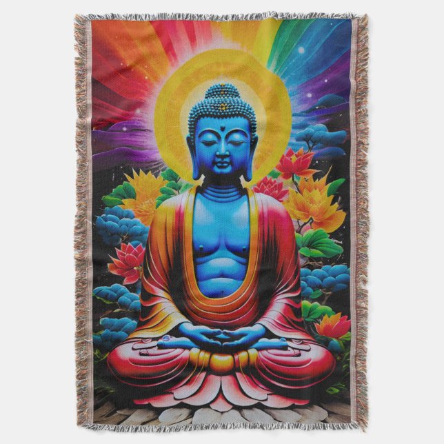 Buddha Luminous Awakening Throw Blanket (Front Vertical)