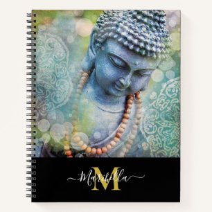 Buddha Mala Beads Mandala Bohemian Monogram Notebook
