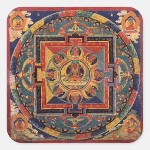 Buddha Mandala Antique Reproduction Thanka Square Sticker