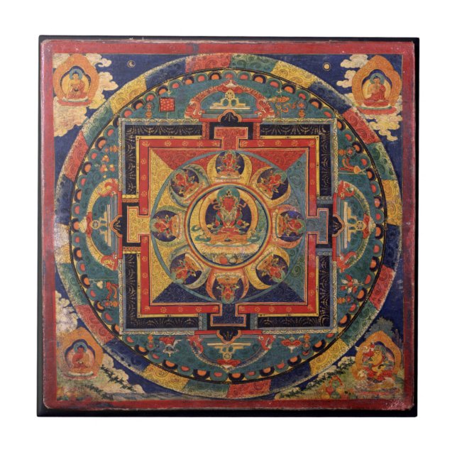 Buddha Mandala Antique Tibetan Thanka Ceramic Tile (Front)