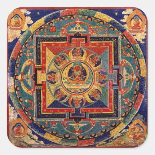 Buddha Mandala Antique Tibetan Thanka Square Sticker