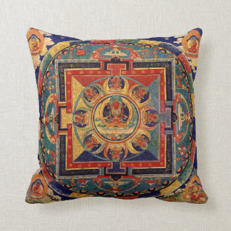 Buddha Mandala Antique Tibetan Thanka Throw Pillow