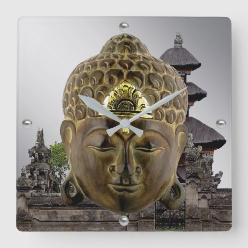 Buddha Mask and Temple Square Wall Clock
