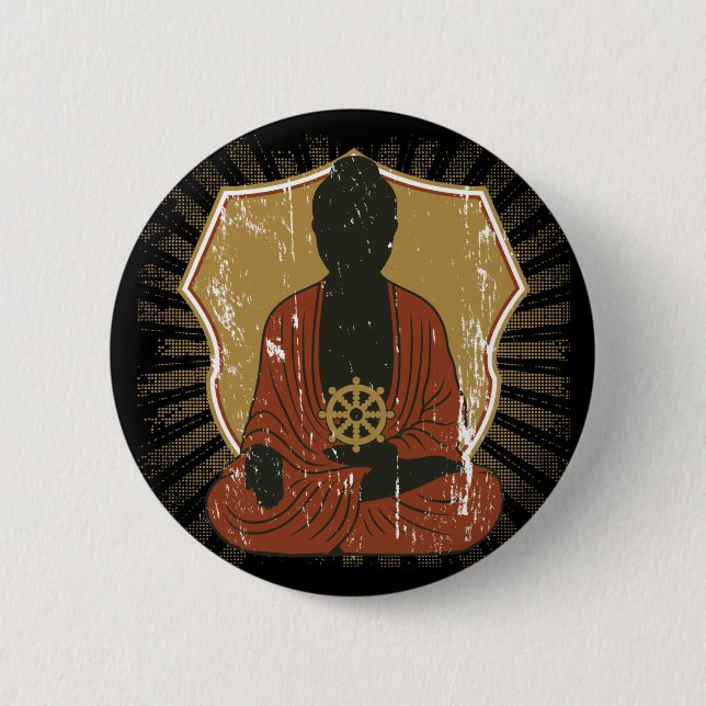 Buddha Meditating Dharma Wheel Button (Front)