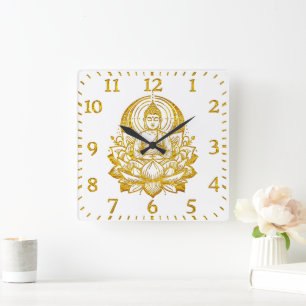Buddha Meditating in Lotus  Square Wall Clock