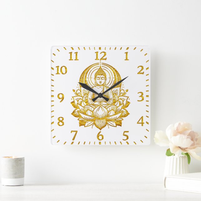 Buddha Meditating in Lotus  Square Wall Clock (Home)