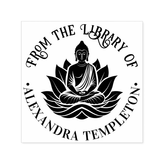 Buddha Meditating Lotus Pose Library Book Name #1P Self-inking Stamp (Design)