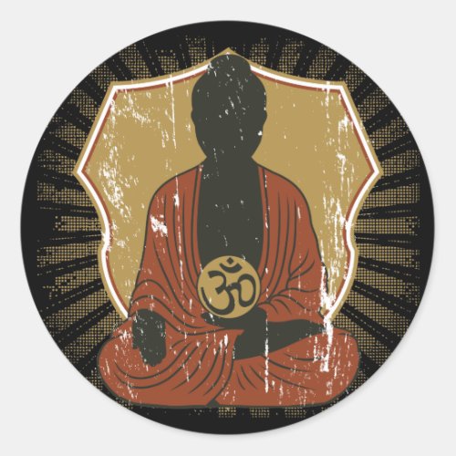 Buddha Meditating Om Symbol Classic Round Sticker