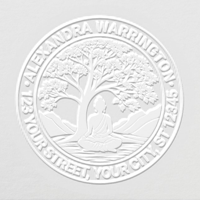 Buddha Meditating Under Tree Name Return Address Embosser (Design)