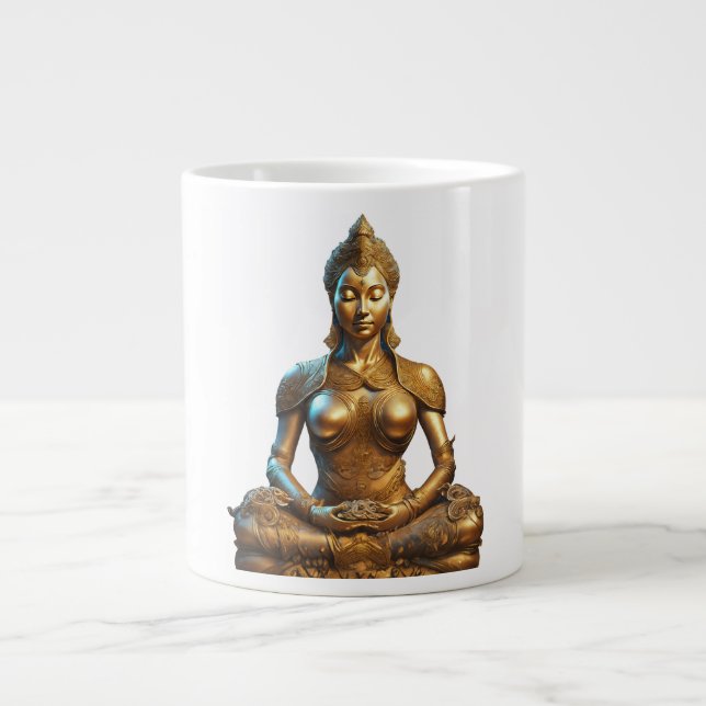Buddha Meditation Gift Zen Gold Religion Giant Coffee Mug (Front)
