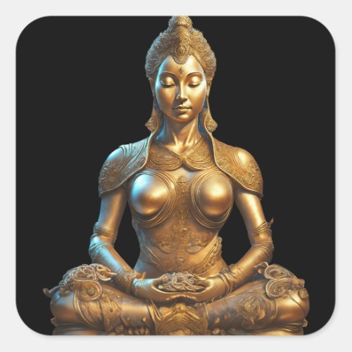 Buddha Meditation Gift Zen Gold Religion Square Sticker