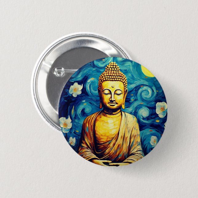 Buddha modern painting colorful  button (Front & Back)