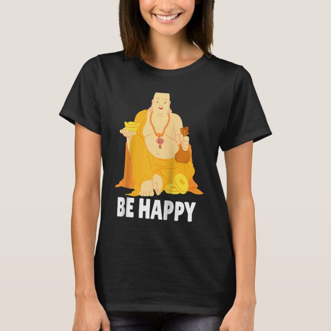 Buddha Monk Namaste Praying Pray Smile Happy Laugh T-Shirt (Front)