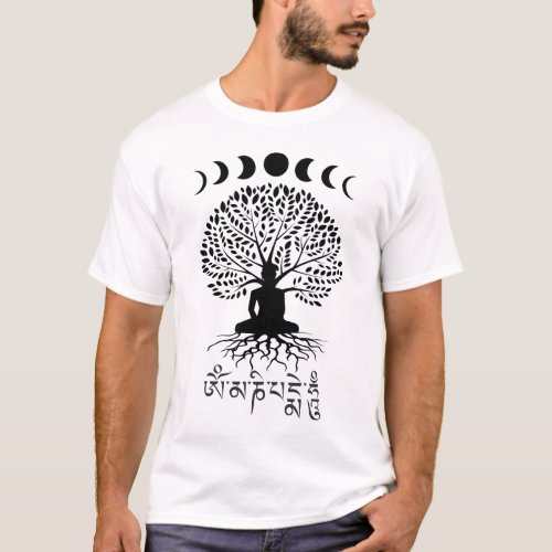 Buddha Moon Phases Tree of Life Om Mani Padme Hum T_Shirt