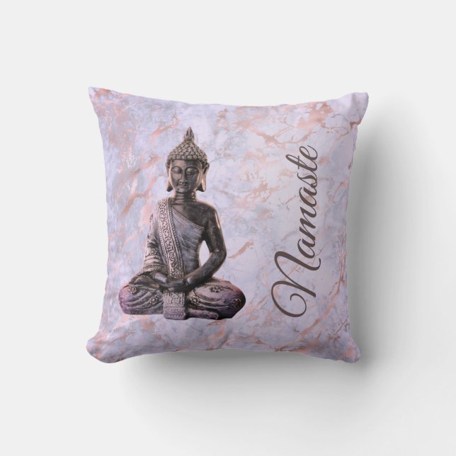 Buddha Namaste Pink Lavender Marble   Throw Pillow (Front)