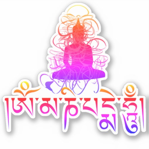 Buddha Om Mani Padme Hum Buddhist Mantra Colored Sticker