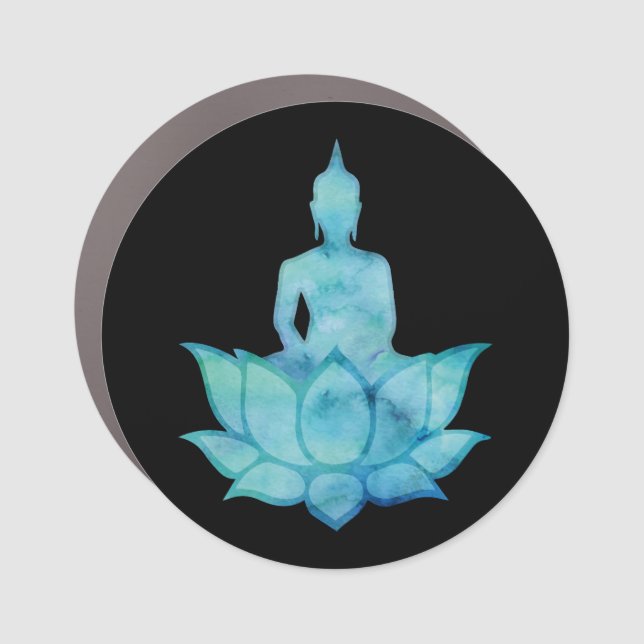 Buddha on Lotus Blue Car Magnet (Front)