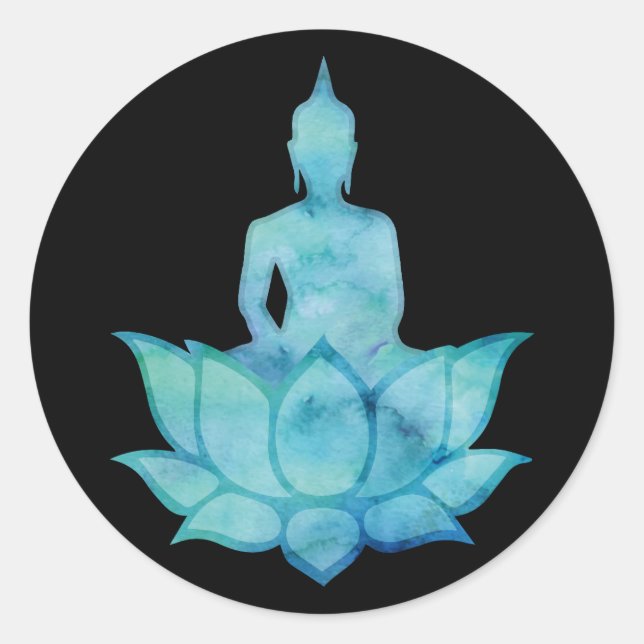 Buddha on Lotus Blue Classic Round Sticker (Front)