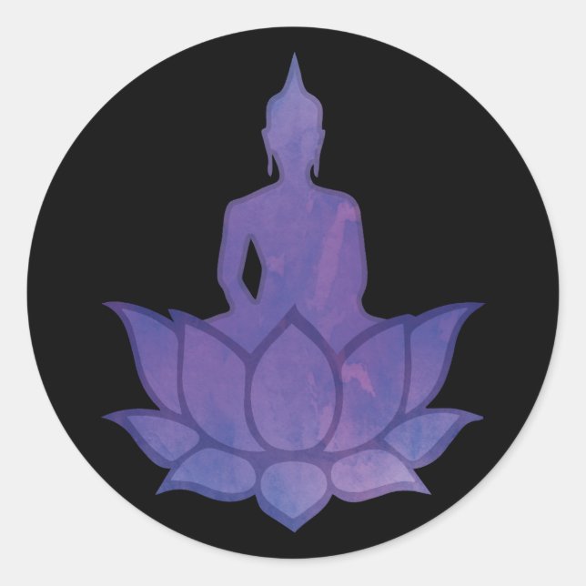 Buddha on Lotus Purple Classic Round Sticker (Front)