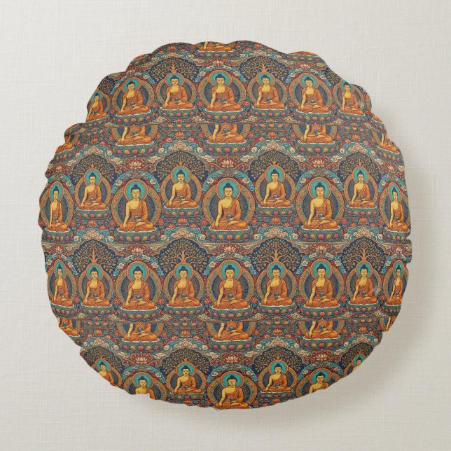 Buddha Pattern Round Pillow (Front)