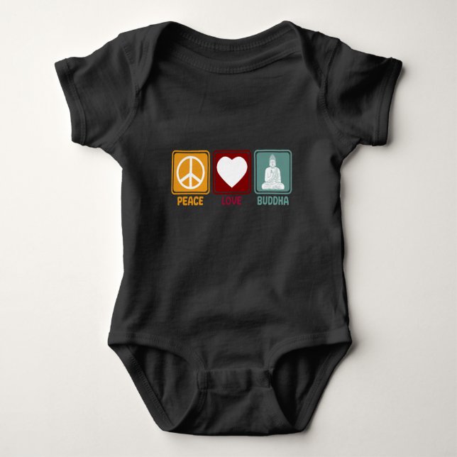 Buddha Peace Love Retro Gift for Buddhist Baby Bodysuit (Front)