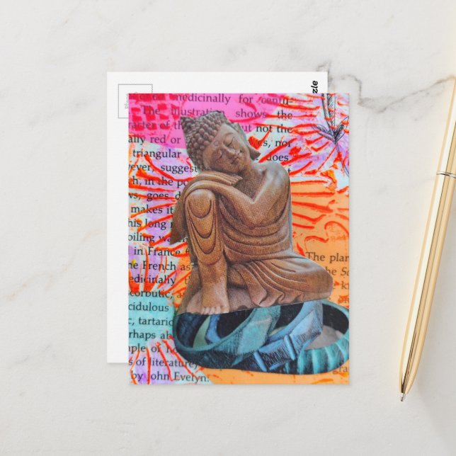 Buddha Peace Mixed Media Collage Postcard (Front/Back In Situ)