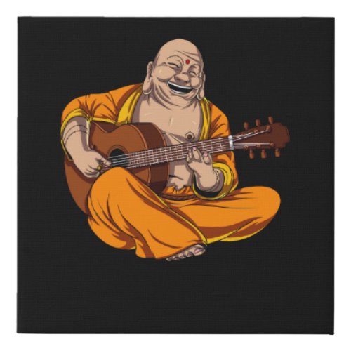Buddha Playing Guitar Zen Yoga Meditation Faux Canvas Print