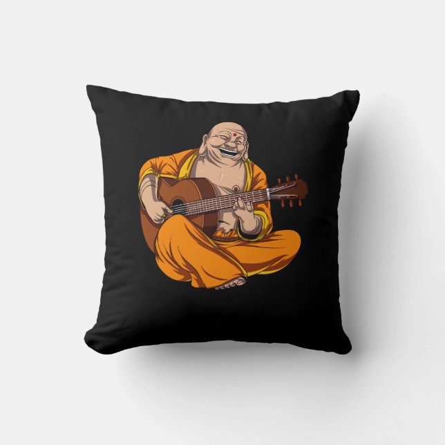 Buddha Playing Guitar Zen Yoga Meditation Throw Pillow (Front)