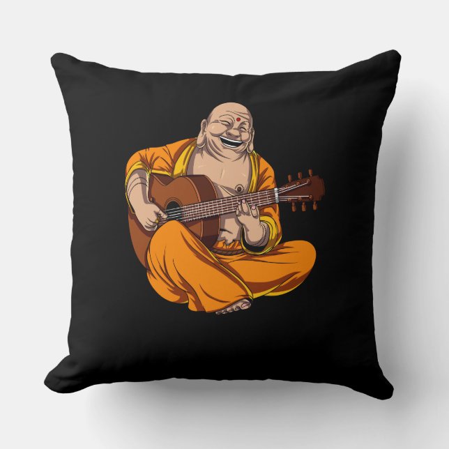Buddha Playing Guitar Zen Yoga Meditation Throw Pillow (Front)