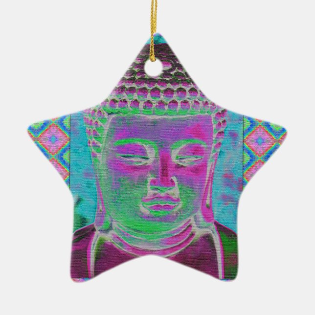 Buddha Pop in Magenta and Turquoise Ceramic Ornament (Front)