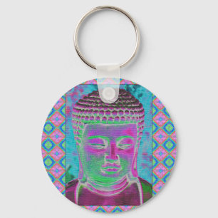 Buddha Pop in Magenta and Turquoise Keychain