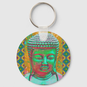 Buddha Pop in Teal Green and Red Keychain