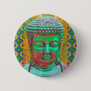 Buddha Pop in Teal Green and Red Pinback Button