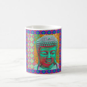 Buddha Pop with Patchwork Borders in Blue and Pink Coffee Mug